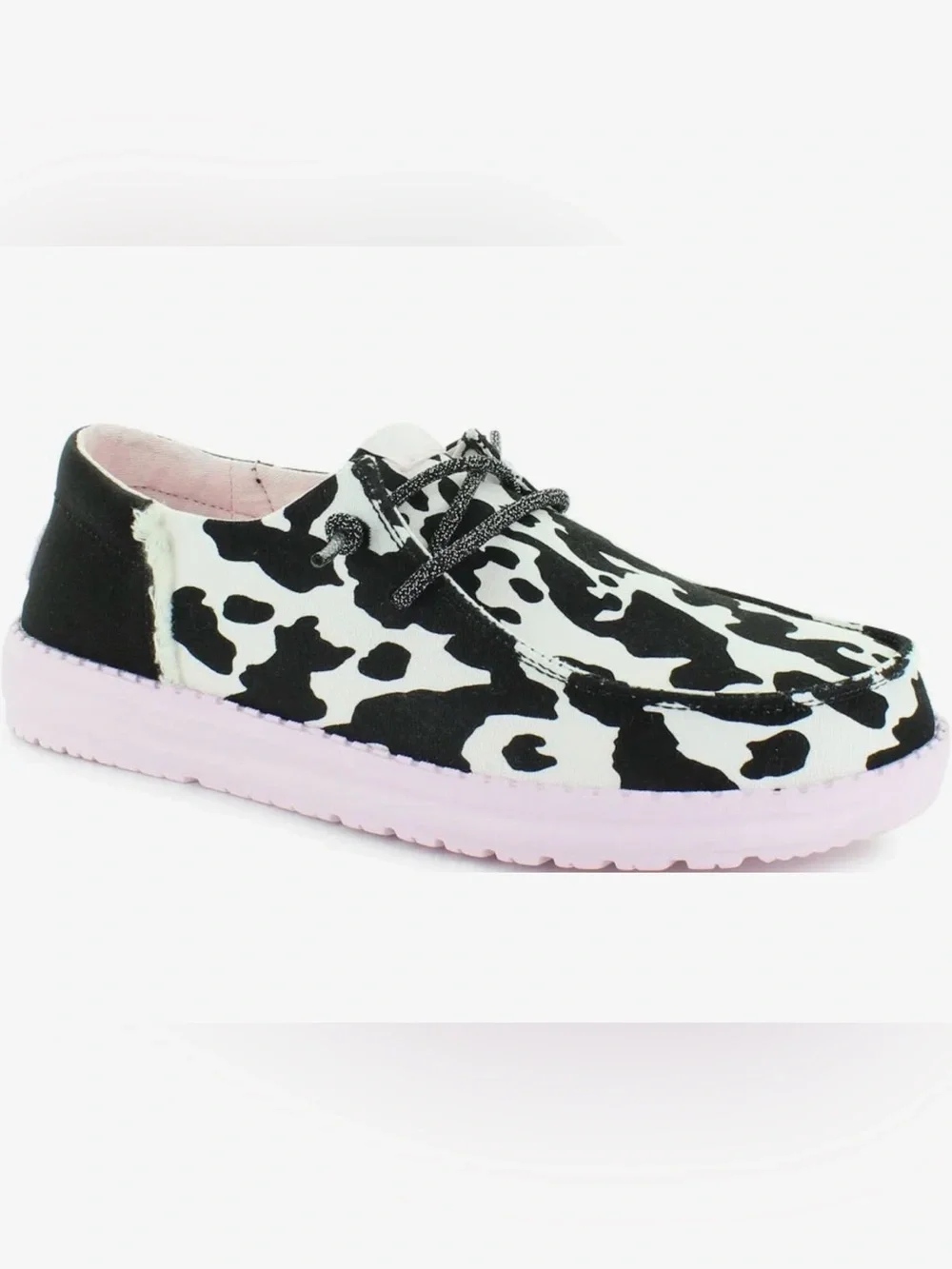 Hey Dude Youth Wendy Cow Print Lace-Up Casual Shoes in Black and White (NWOT)